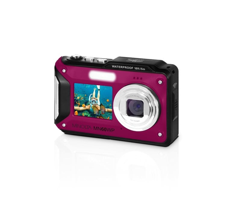 Minolta Waterproof Digital Camera 48MP Photos 4K UHD Video Dual LCD Screens 16ft Waterproof 16X Zoom AntiShake Slow Motion Compact PointandShoot for Travel Underwater Magenta - Image 2
