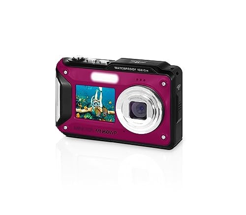 Minolta Waterproof Digital Camera 48MP Photos 4K UHD Video Dual LCD Screens 16ft Waterproof 16X Zoom AntiShake Slow Motion Compact PointandShoot for Travel Underwater Magenta - Image 1