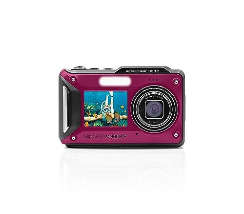 Minolta Waterproof Digital Camera 48MP Photos 4K UHD Video Dual LCD Screens 16ft Waterproof 16X Zoom AntiShake Slow Motion Compact PointandShoot for Travel Underwater Magenta - Image 3