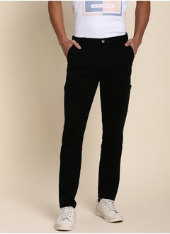 Solid Mid Rise Slim Fit Cargo Trousers by Styli