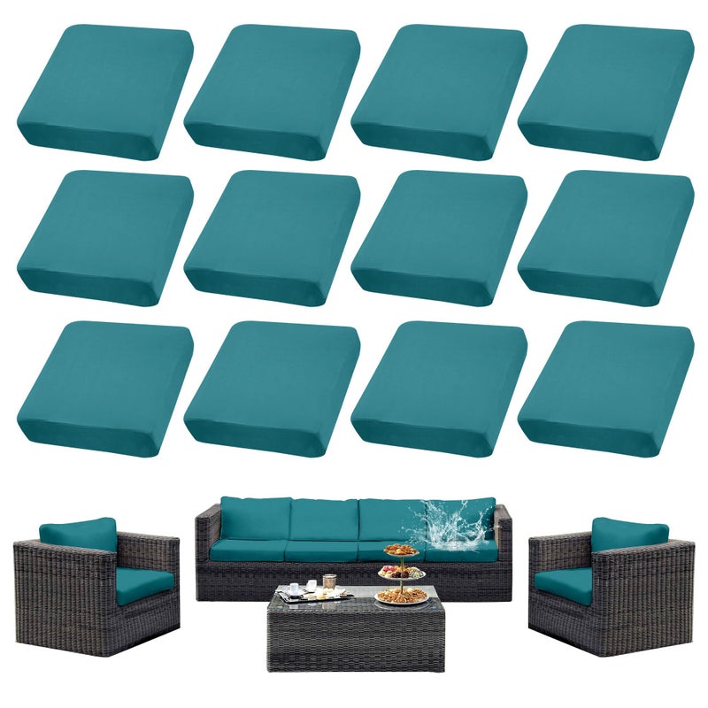 SUKAIKEQA Outdoor Cushion Covers Set,12PCS Waterproof Patio Furniture Couch Seat Slipcovers, Replacement for Sofa Sectional Chair(Coverï¼ŒOnly) - Image 1