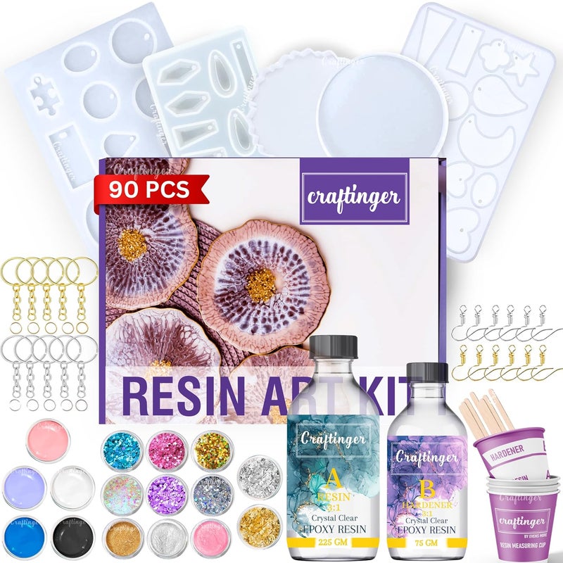 Craftinger Diy Resin Keychain Coaster Jwellery Making Kit With 300Gm Epoxy ResinMould Glitter Pigments And MoreMulticolor