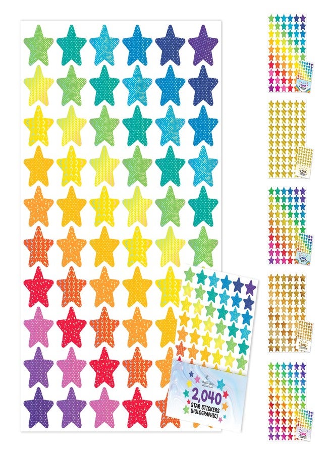 Decorably 2,040 Holographic Small Star Stickers for Kids Reward - 34 Sticker Sheets for Kids Reward Chart, Classroom Activities, Positive Reinforcement, Arts & Crafts, Scrapbooking, Gift - Image 1