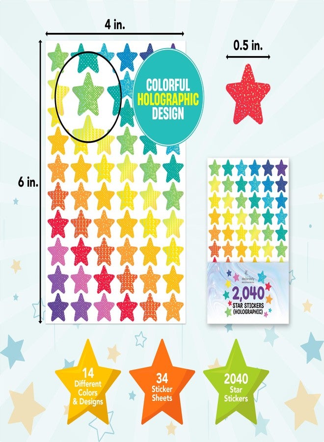 Decorably 2,040 Holographic Small Star Stickers for Kids Reward - 34 Sticker Sheets for Kids Reward Chart, Classroom Activities, Positive Reinforcement, Arts & Crafts, Scrapbooking, Gift - Image 2