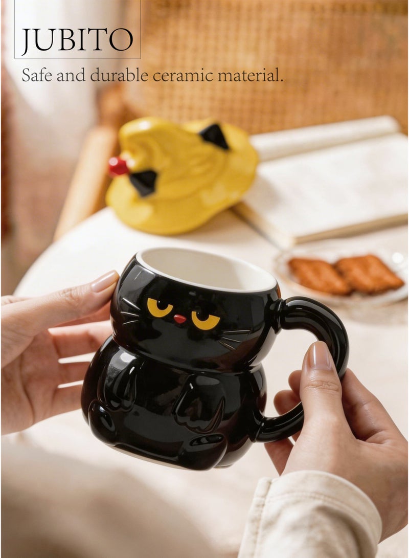 JUBITO cup, ceramic mug, 450ml cat-themed coffee mug, creative cartoon mug with lid, holiday gift, birthday present - Image 4
