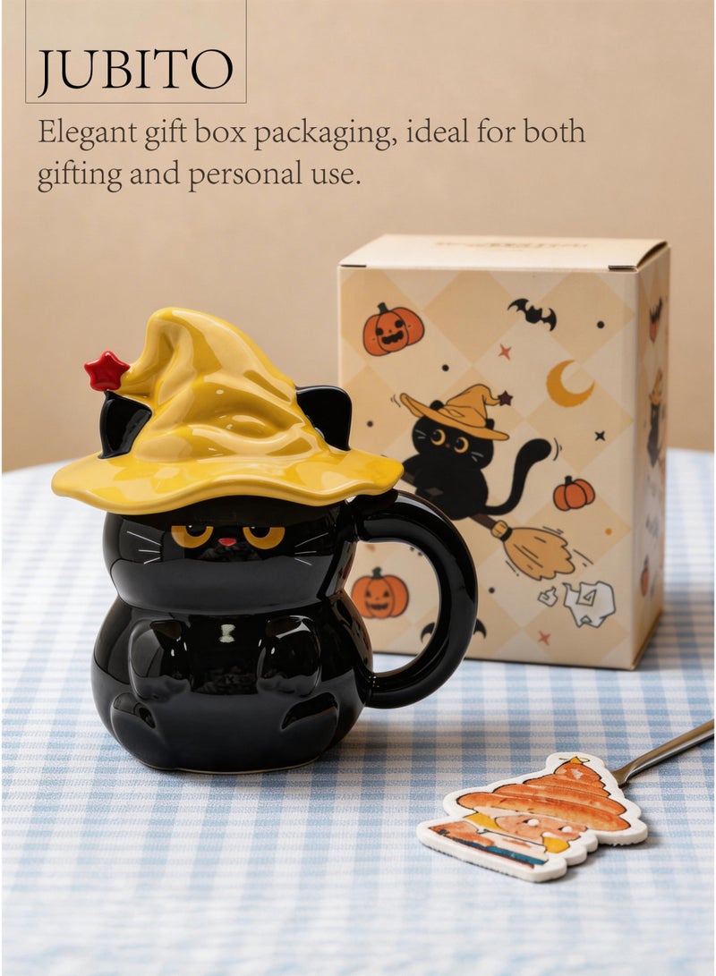 JUBITO cup, ceramic mug, 450ml cat-themed coffee mug, creative cartoon mug with lid, holiday gift, birthday present - Image 5
