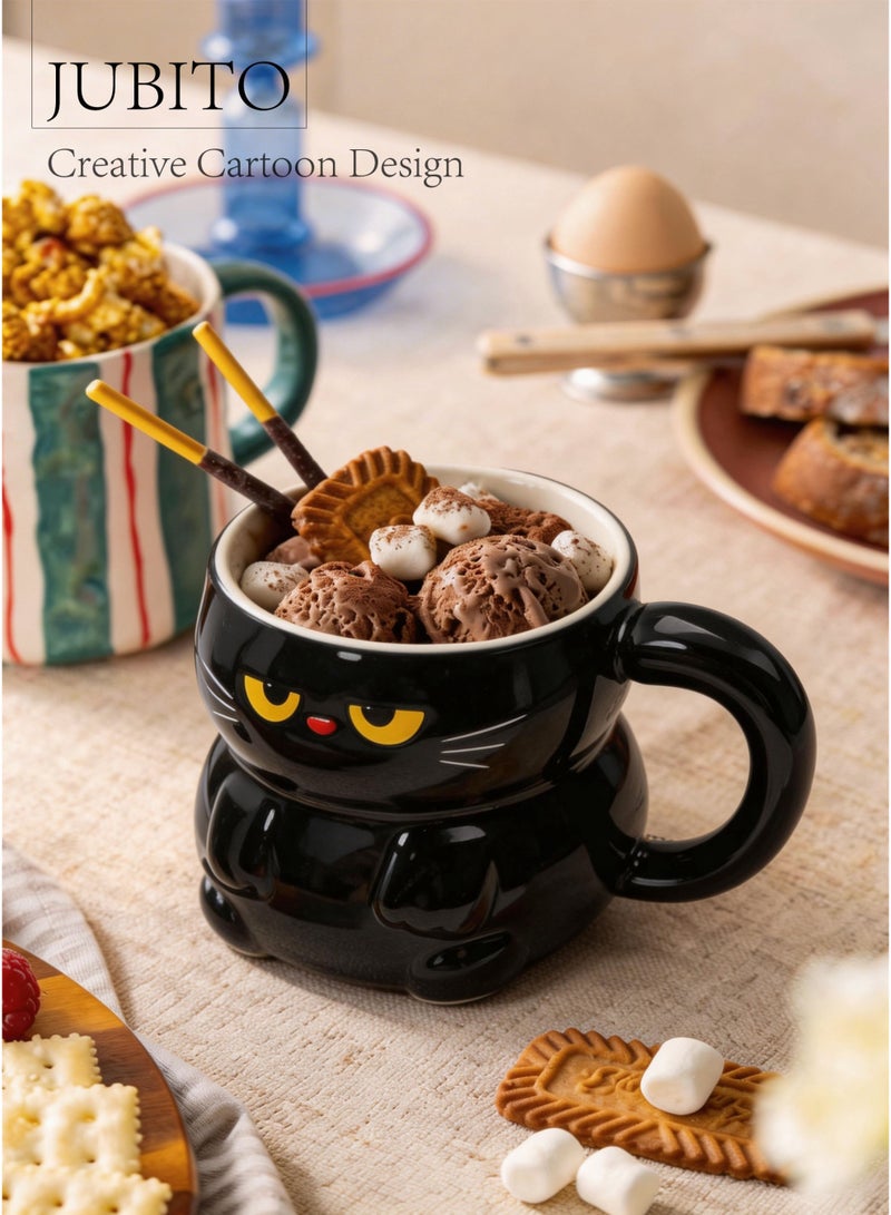 JUBITO cup, ceramic mug, 450ml cat-themed coffee mug, creative cartoon mug with lid, holiday gift, birthday present - Image 2