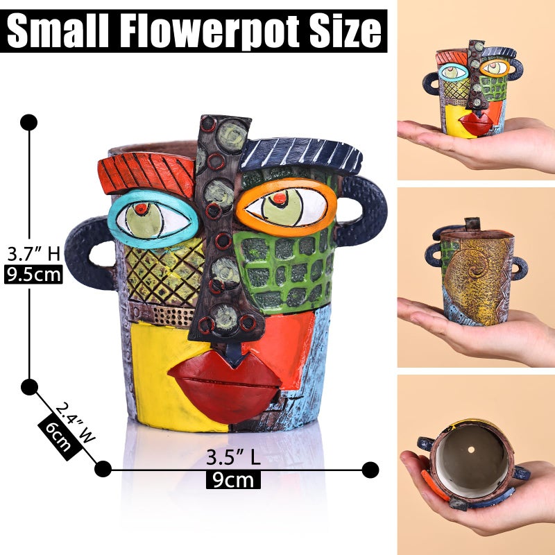 oliruim Mini Face Planters Pots Head, Abstract Colorful Graffiti Cute Mini Pots for Plants with Drainage, Ideal for Indoor Outdoor Unique Planters for Plants (Colored) - Image 5