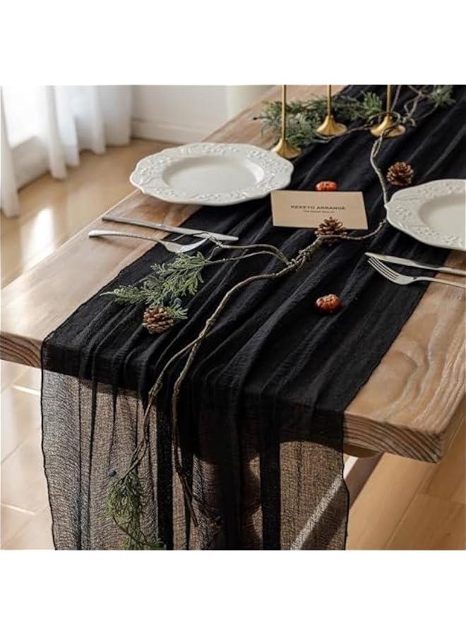 Keketo Black Table Runner Cheesecloth Gauze Rustic Premium Cotton Cheese Cloth Table Runner 120 Inch 10 FT for Wedding Bridal Baby Shower Long Sheer Boho Home Decorations - Image 1