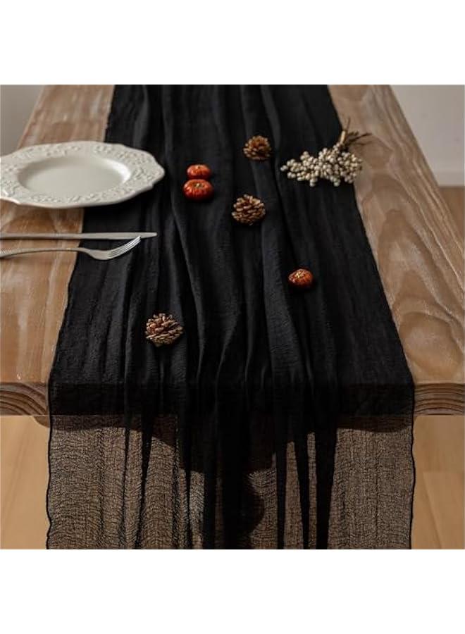 Keketo Black Table Runner Cheesecloth Gauze Rustic Premium Cotton Cheese Cloth Table Runner 120 Inch 10 FT for Wedding Bridal Baby Shower Long Sheer Boho Home Decorations - Image 2