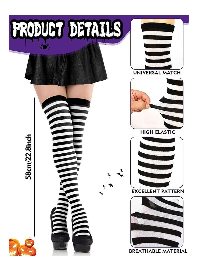 Geustos 3 Pairs of High Socks, High Socks Striped High Socks Over the Knee High Socks Over the Knee Stockings Witch Socks for Women Girls Holiday Cosplay Party Multi Piece - Image 3