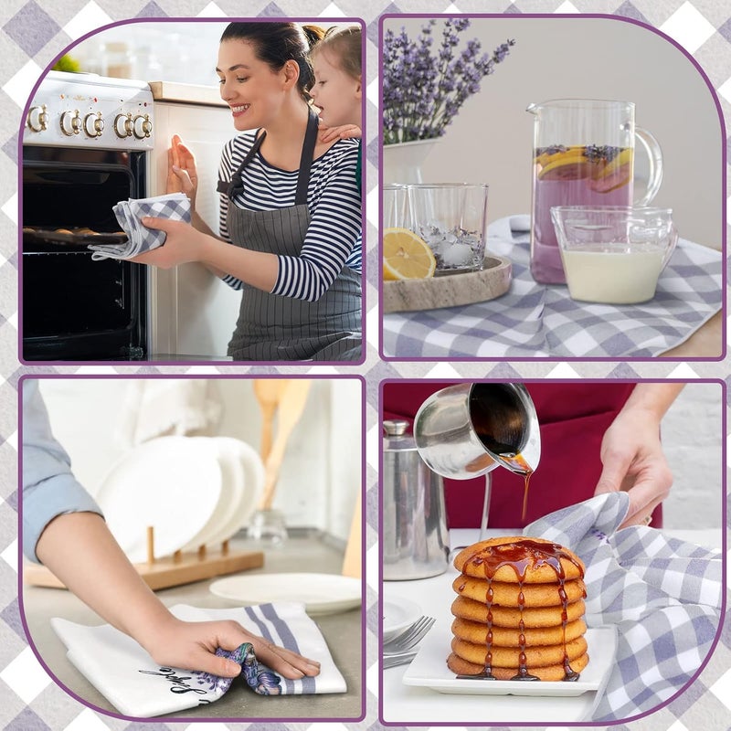 Boyiee Set of 6 Lavender Kitchen Towels Purple Floral Dishtowels Rustic Absorbent Purple Tea Hand Towels 24 x 16 Inches Lavender Lover Gifts for Farmhouse Kitchen Bathroom Accessories Decorations - Image 5