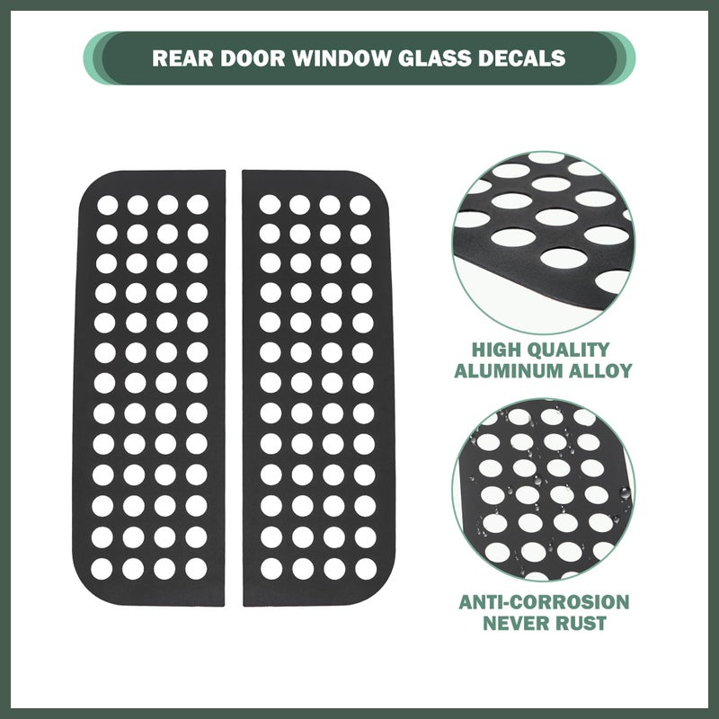 Phamyor Rear Door Window Glass Decals Aluminum Alloy Glass Panel Cover Trim Fit for 2018-2023 Jeep Wrangler JL JLU Sport Rubicon Sahara Unlimited 4xe & Gladiator JT 4-Door, 2PCS, Black - Image 2