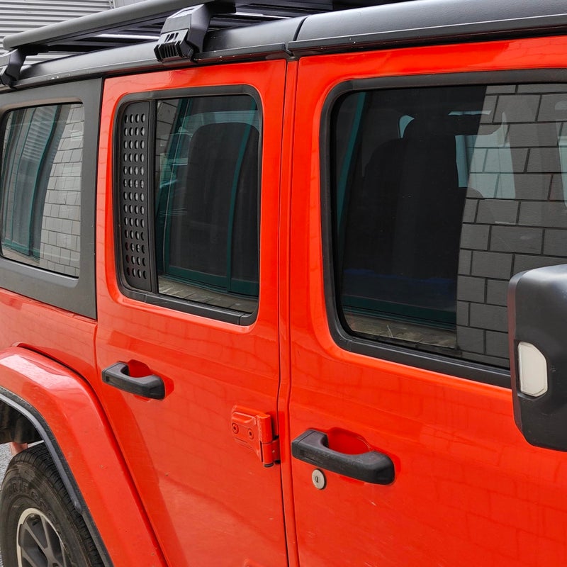 Phamyor Rear Door Window Glass Decals Aluminum Alloy Glass Panel Cover Trim Fit for 2018-2023 Jeep Wrangler JL JLU Sport Rubicon Sahara Unlimited 4xe & Gladiator JT 4-Door, 2PCS, Black - Image 5