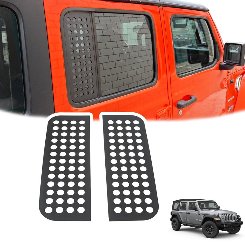 Phamyor Rear Door Window Glass Decals Aluminum Alloy Glass Panel Cover Trim Fit for 2018-2023 Jeep Wrangler JL JLU Sport Rubicon Sahara Unlimited 4xe & Gladiator JT 4-Door, 2PCS, Black - Image 1