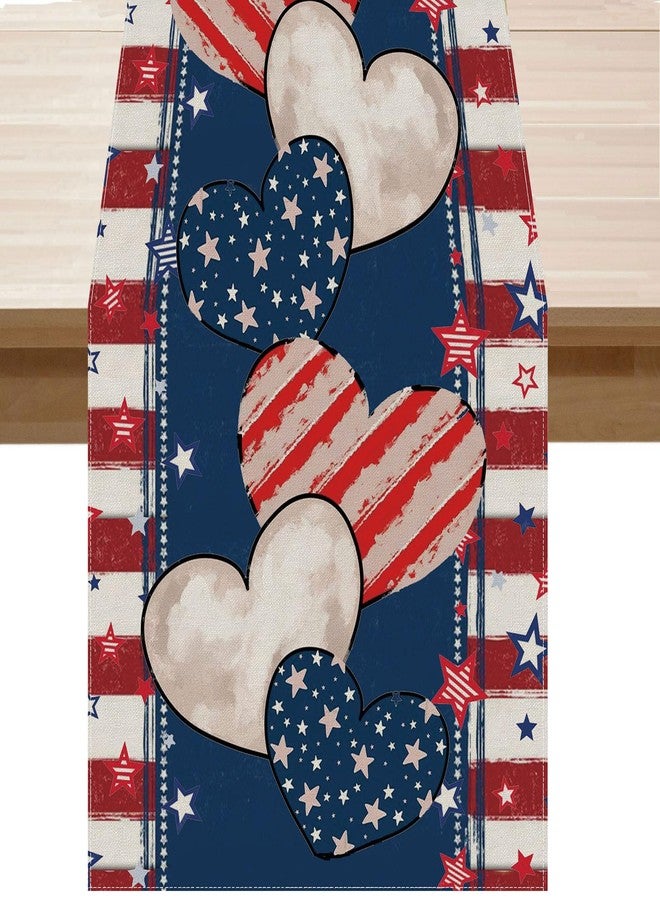 ZAEW 4th of July Table Runner Stripe Stars Heart Memorial Day Independence Day Patriotic America Table Decoration Home Kitchen Dining Indoor Holiday Farmhouse Decor 13x60 Inch - Image 1