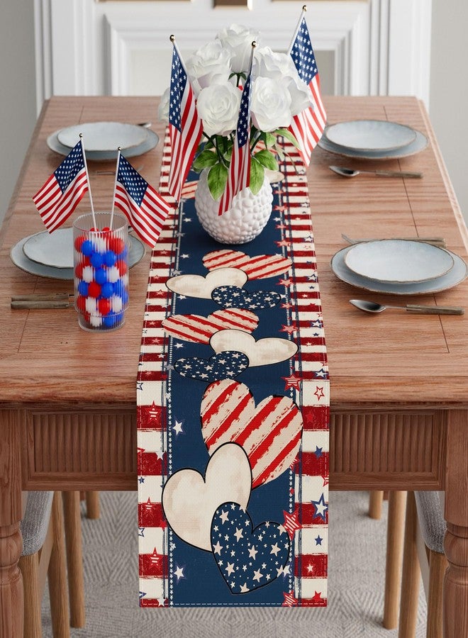 ZAEW 4th of July Table Runner Stripe Stars Heart Memorial Day Independence Day Patriotic America Table Decoration Home Kitchen Dining Indoor Holiday Farmhouse Decor 13x60 Inch - Image 2