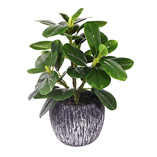 SHOHAYTO Artificial Potted Plant, Real Touch Artificial Oak Leaves Waterproof Fake Plants Indoor Outdoor, Eco Friendly Modern Concrete Greenery Plant Pots for Office Home Kitchen Shelf Farmhouse Decor - Image 1