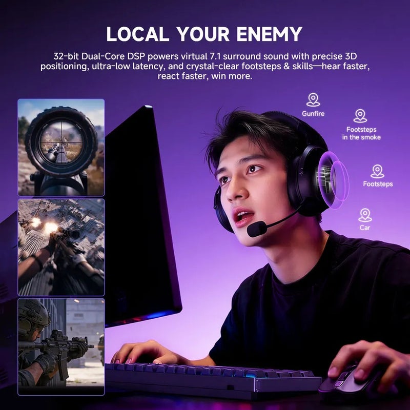 أكو سماعة سلكية Akko Verge S9 Gaming Headset with Mic, Quad-Mode, 7.1 Surround Sound, Pro-Tuned FPS Audio, 53mm Driver, for Gamers - Image 5