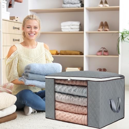 combocube Comforter Storage Bag, Zippered Bag with Large Clear Window and Carry Handles, Space Saver Organizers for Closet, Blanket, Pillow, Quilt, Bedding, Clothes (2Pcs Grey Large) - Image 4