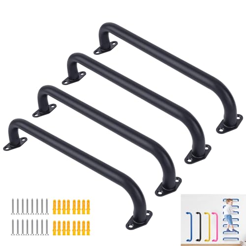 BiJun17 inch Metal Playground Handles,Monkey Bars Indoor Heavy Duty Ceiling Grab Bars for Indoor Outdoor Playgrounds Climbing Frames,Treehouses and Wall ladders (Black Set of 4) - Image 1
