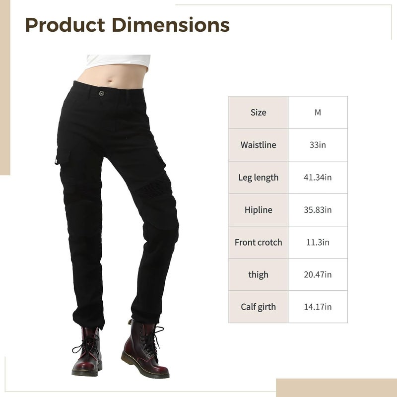Women's Motorcycle Jeans with Protective Armored Pads, Black Riding Pants with Removable Knee and Hip Guards - Image 3