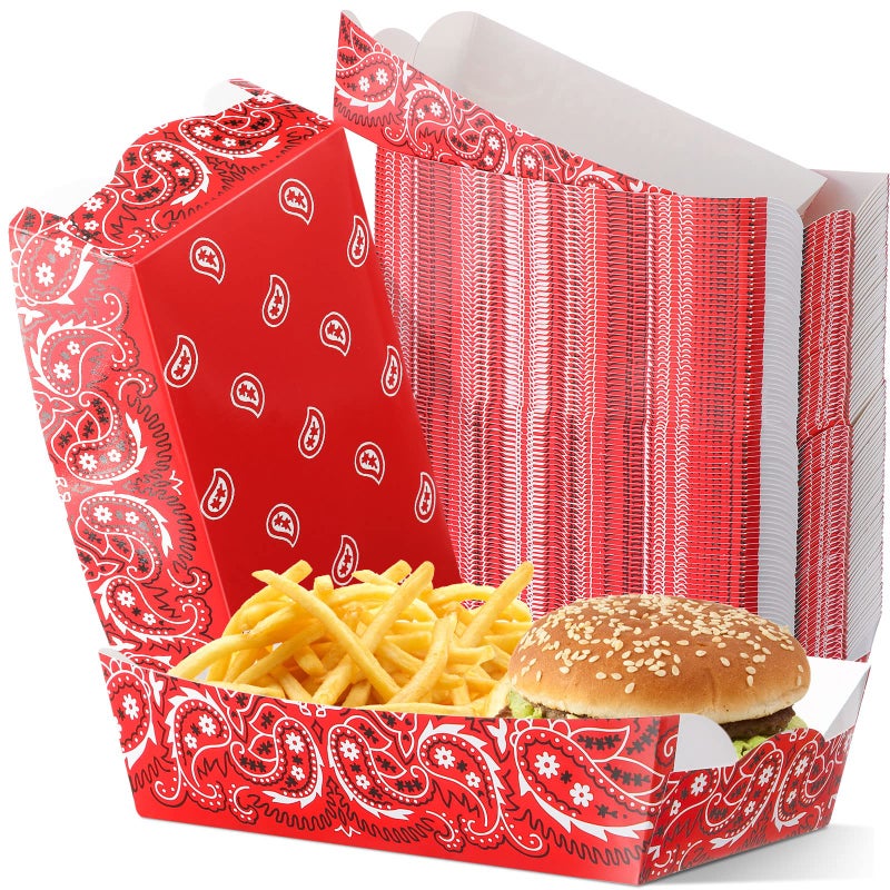 Remerry 100 Pieces Cowboy Paper Food Trays Party Supplies Western Paisley Snack Candy Holder Disposable Serving Trays for Cowboy Party Decorations Food Red