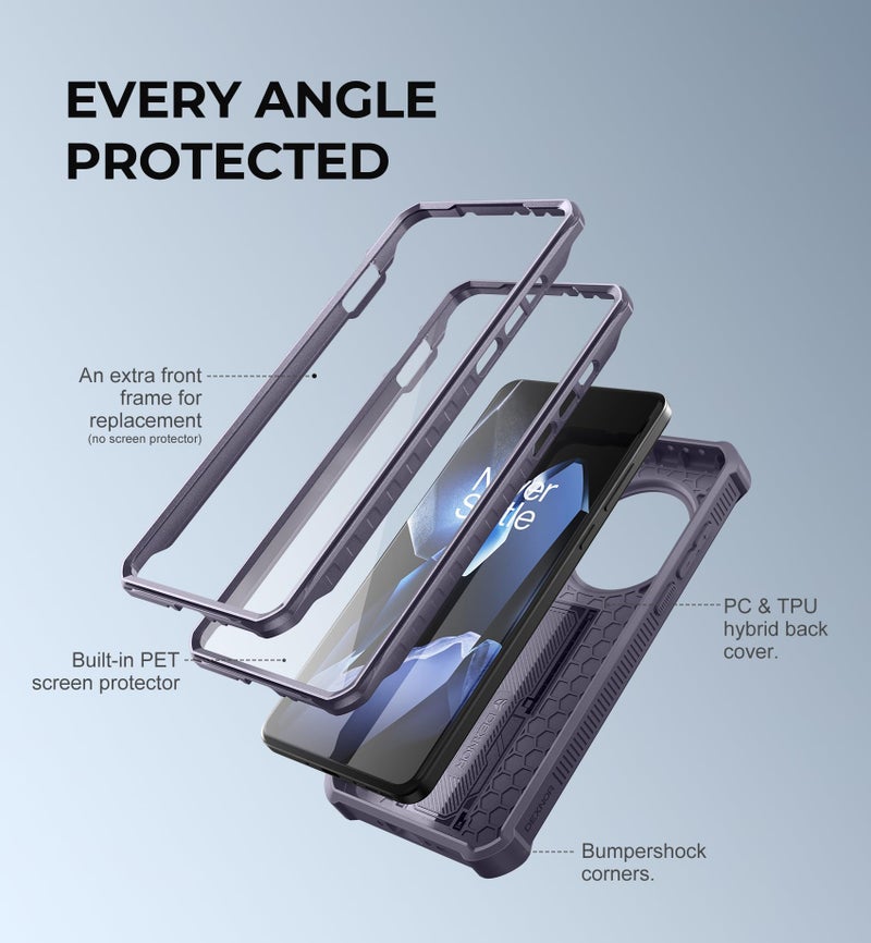 Dexnor for OnePlus 13 Case, [2 Front Frame] [Built-in Screen Protector & Kickstand] [Work with Fingerprint ID] Heavy Duty Protection Shockproof Case for OnePlus 13 5G (2025), Phantom Purple - Image 3