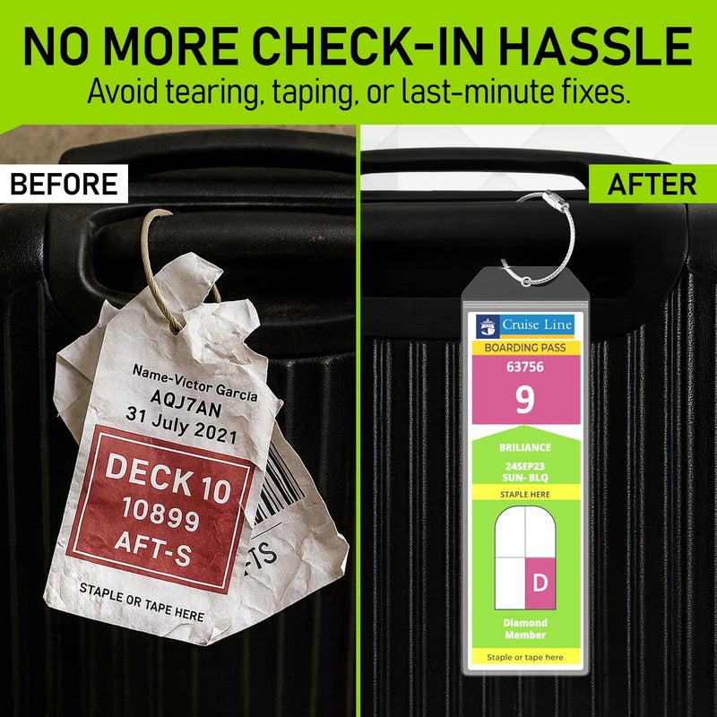 Untethered Cruise Luggage Tag Holders (6 Pack, Narrow) | Clear Luggage Tags for Cruise Ships | Durable PVC Travel Bag ID Tags (6.3" x 2.4") - Image 3