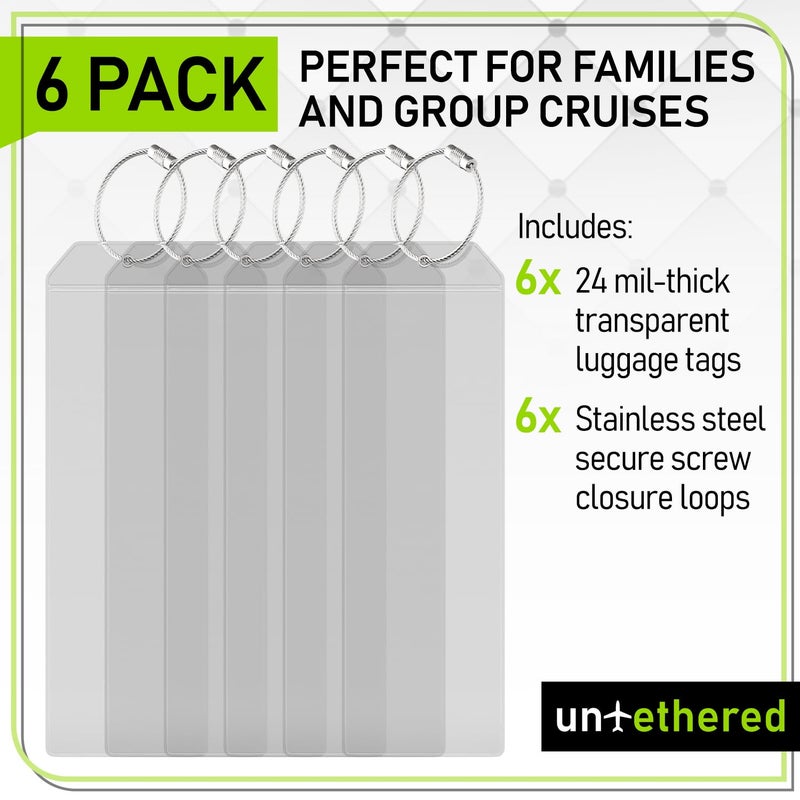 Untethered Cruise Luggage Tag Holders (6 Pack, Narrow) | Clear Luggage Tags for Cruise Ships | Durable PVC Travel Bag ID Tags (6.3" x 2.4") - Image 5