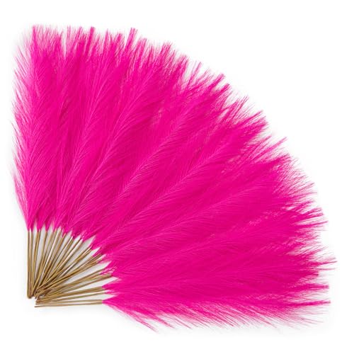 Alecono Hot Pink Pampas Grass 17in 𝟯𝟬𝙋𝙘𝙨, Artificial Faux Fluffy Pampas Grass Decor for Home Wedding Centerpieces Party - Image 1