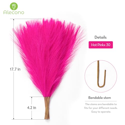Alecono Hot Pink Pampas Grass 17in 𝟯𝟬𝙋𝙘𝙨, Artificial Faux Fluffy Pampas Grass Decor for Home Wedding Centerpieces Party - Image 4