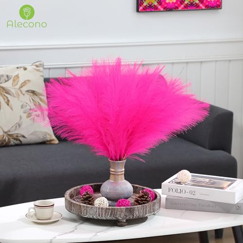 Alecono Hot Pink Pampas Grass 17in 𝟯𝟬𝙋𝙘𝙨, Artificial Faux Fluffy Pampas Grass Decor for Home Wedding Centerpieces Party - Image 3