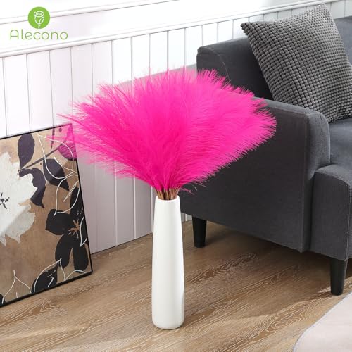 Alecono Hot Pink Pampas Grass 17in 𝟯𝟬𝙋𝙘𝙨, Artificial Faux Fluffy Pampas Grass Decor for Home Wedding Centerpieces Party - Image 5