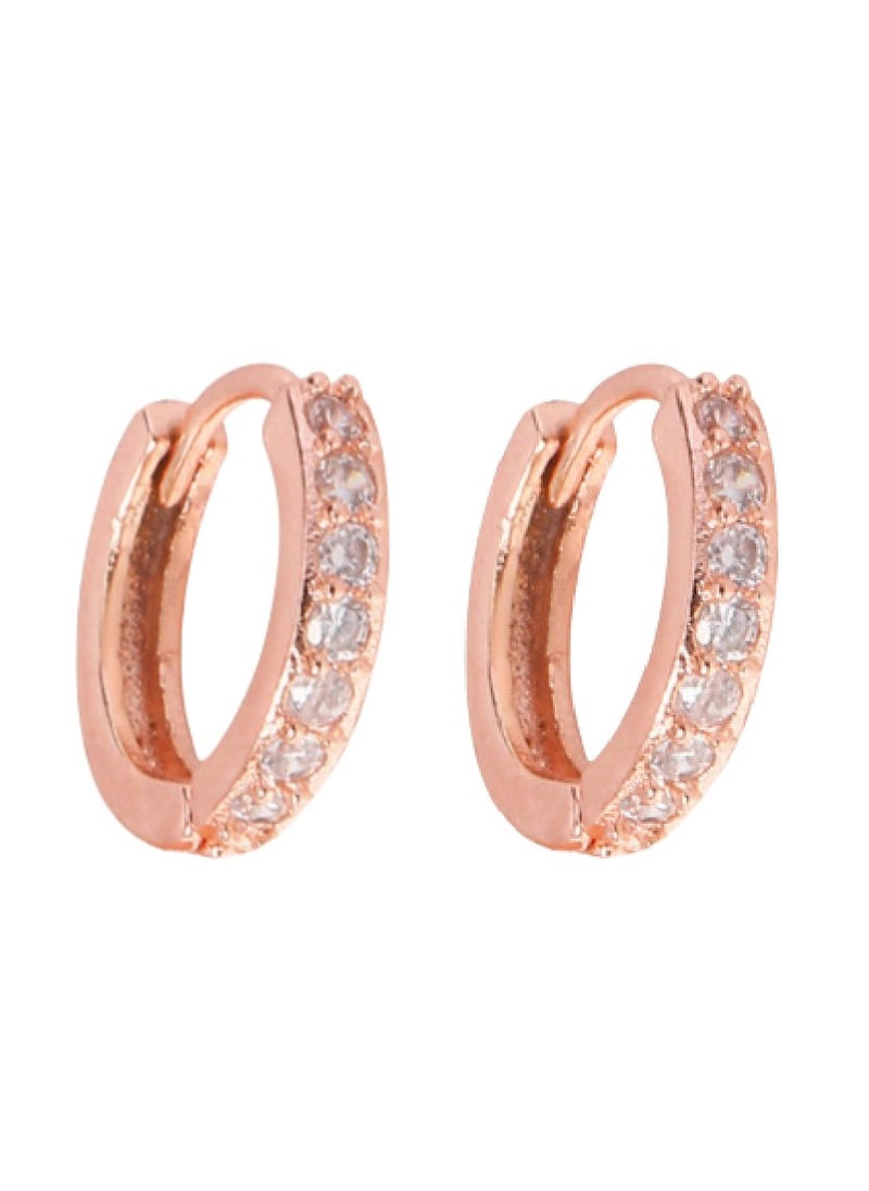 Soko Mesh Diamond Rose Gold Hoop Earrings - Hypoallergenic Diamond Huggies for Women - Sparkling Elements - Elevate Style with Rose Gold Jewelry - Elegant Designs for Any Occasion.  - Image 4