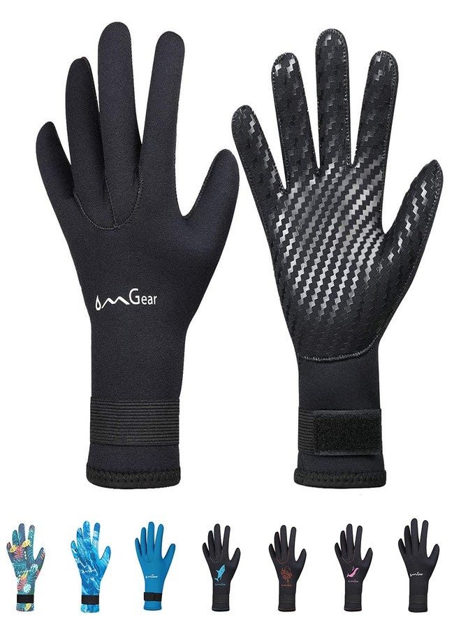 OMGear Neoprene Gloves Diving Wetsuit Gloves 3mm 5mm Glued Anti-Slip Flexible Thermal with Adjustable Waist Strap for Snorkeling Scuba Diving Surfing Kayaking Rafting Spearfishing Sailing (Black, L) - Image 1