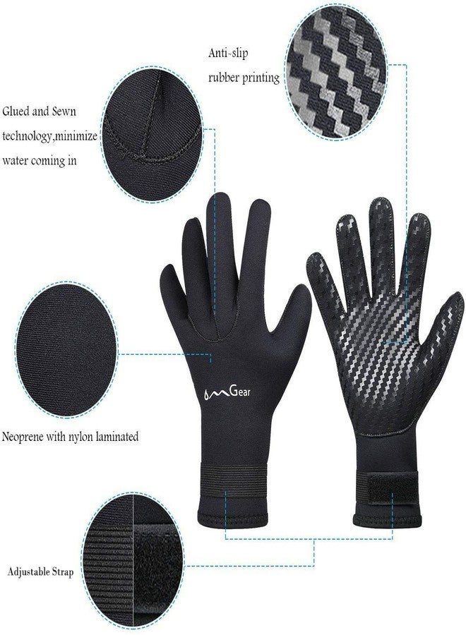 OMGear Neoprene Gloves Diving Wetsuit Gloves 3mm 5mm Glued Anti-Slip Flexible Thermal with Adjustable Waist Strap for Snorkeling Scuba Diving Surfing Kayaking Rafting Spearfishing Sailing (Black, L) - Image 3