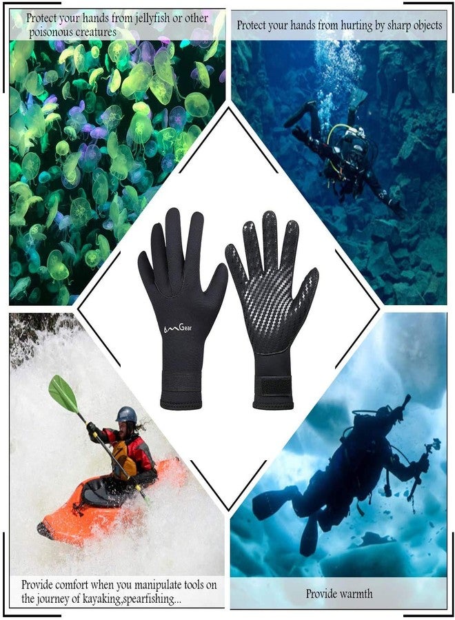 OMGear Neoprene Gloves Diving Wetsuit Gloves 3mm 5mm Glued Anti-Slip Flexible Thermal with Adjustable Waist Strap for Snorkeling Scuba Diving Surfing Kayaking Rafting Spearfishing Sailing (Black, L) - Image 4