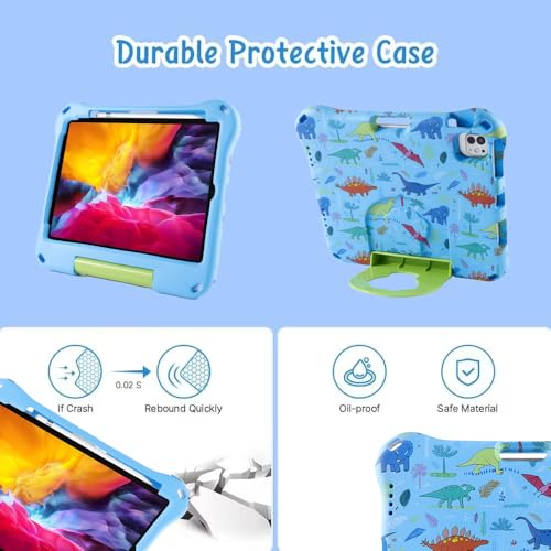 Topevoeon for iPad 12 A19 iPad 11 inch A16 iPad 10 10th 11th 12th Generation Dinosaur Tablet Case for Kids Boy Light EVA Kid Friendly Cover with Handle Kickstand Kid-Pro Shockproof Toddlers Blue - Image 5