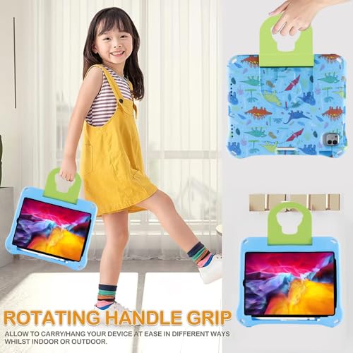 Topevoeon for iPad 12 A19 iPad 11 inch A16 iPad 10 10th 11th 12th Generation Dinosaur Tablet Case for Kids Boy Light EVA Kid Friendly Cover with Handle Kickstand Kid-Pro Shockproof Toddlers Blue - Image 4