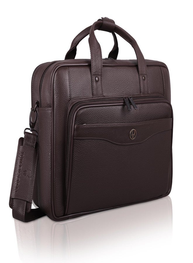 WildHorn Premium Leather Laptop Bag for Men | Handcrafted | Woven Texture, Adjustable Shoulder Strap, Fits 15.6-Inch Laptop | Ideal for Office, Travel, Daily Use - 1 Year Warranty (BROWN) - Image 1