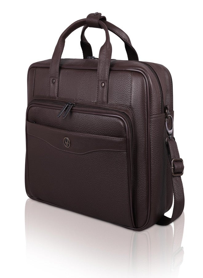 WildHorn Premium Leather Laptop Bag for Men | Handcrafted | Woven Texture, Adjustable Shoulder Strap, Fits 15.6-Inch Laptop | Ideal for Office, Travel, Daily Use - 1 Year Warranty (BROWN) - Image 5