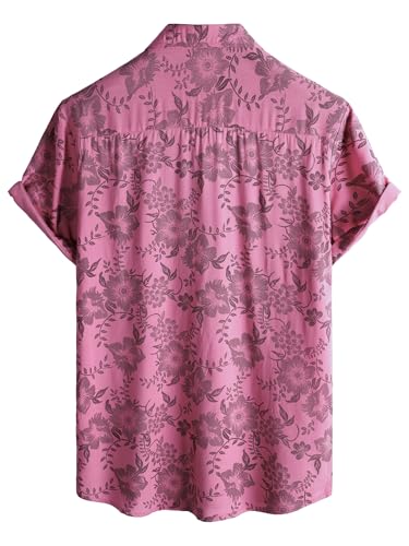JOTOOK Mens Hawaiian Shirt Short Sleeve Button Down Tropical Shirts Casual Floral Summer Beach Shirt Medium Pink - Image 2