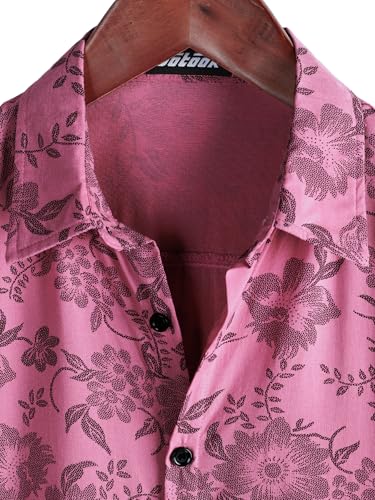 JOTOOK Mens Hawaiian Shirt Short Sleeve Button Down Tropical Shirts Casual Floral Summer Beach Shirt Medium Pink - Image 3