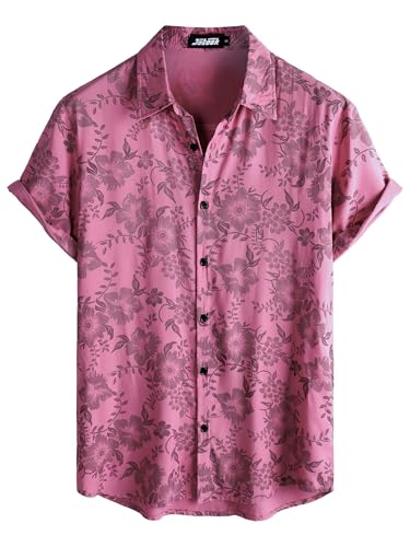 JOTOOK Mens Hawaiian Shirt Short Sleeve Button Down Tropical Shirts Casual Floral Summer Beach Shirt Medium Pink - Image 1
