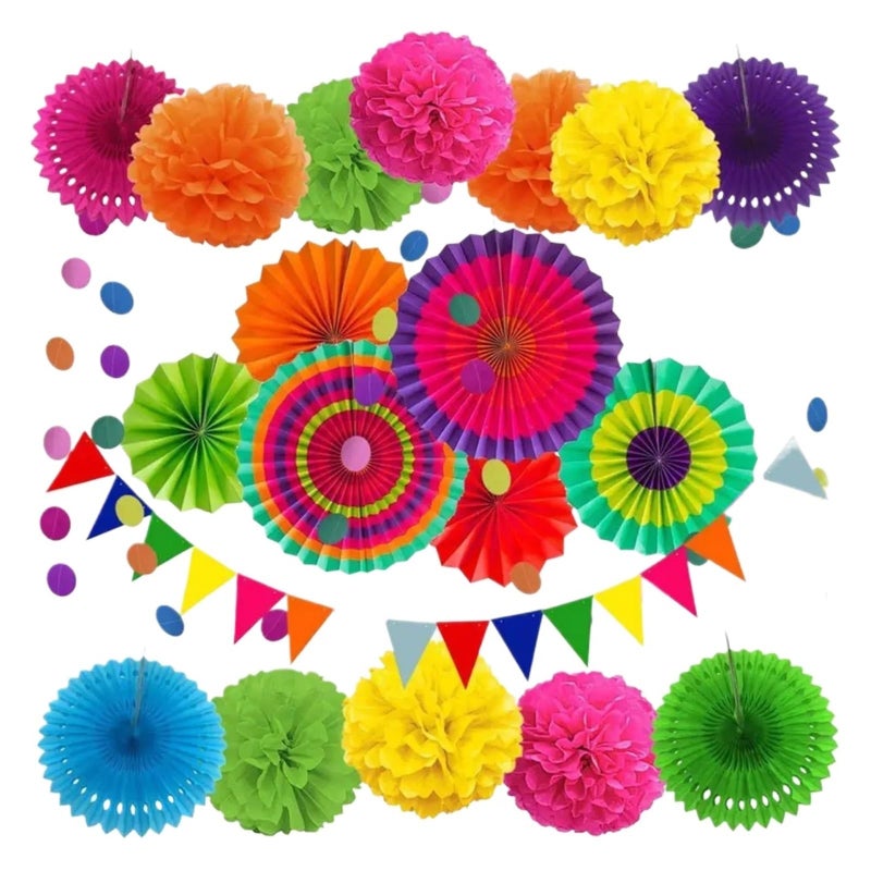 Pink Party Decorations Set Paper Flower Fans Pom Poms Banners Carnival Supplies - Image 2
