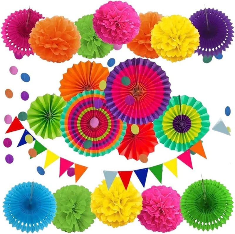 Pink Party Decorations Set Paper Flower Fans Pom Poms Banners Carnival Supplies - Image 1