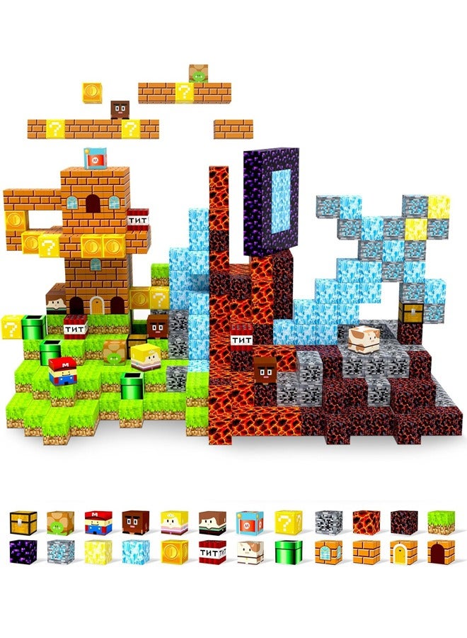 100 Pieces Magnetic Blocks-Build Mine Magnet Castle Set, Magnetic Tiles Cubes Building STEM Toys for Boys Girls Kids Toddler Toys for 3+ Years Old  - Image 4