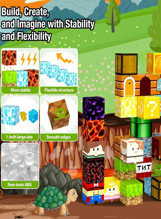 100 Pieces Magnetic Blocks-Build Mine Magnet Castle Set, Magnetic Tiles Cubes Building STEM Toys for Boys Girls Kids Toddler Toys for 3+ Years Old  - Image 3