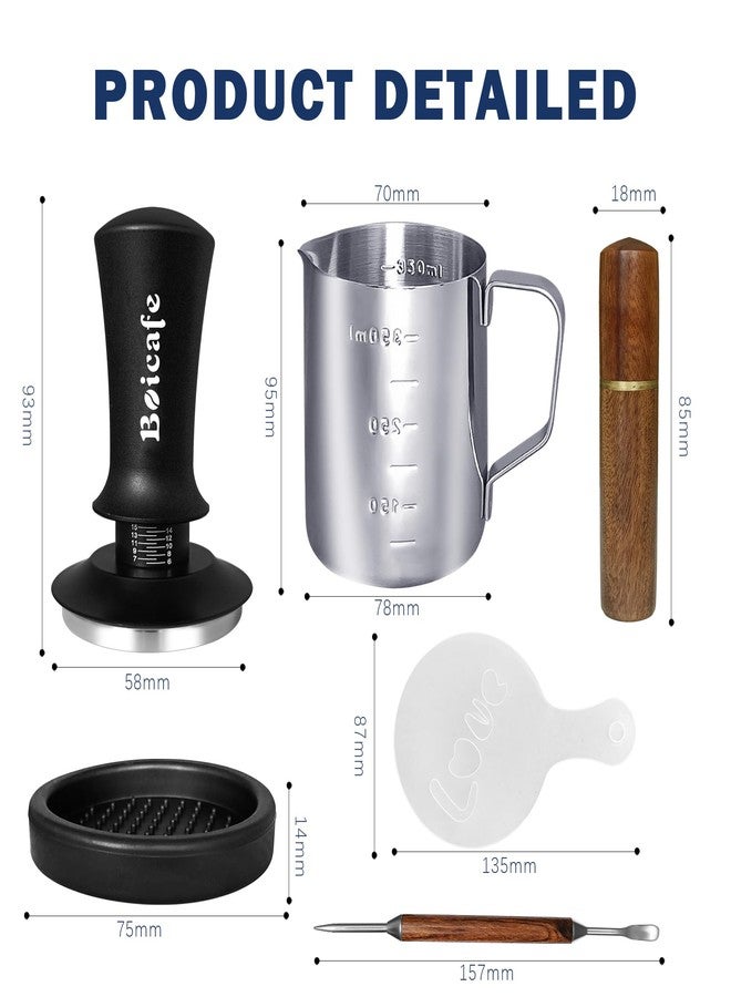 Boicafe 22 PCS 58mm Espresso Accessories Kit, 58mm Spring Loaded Calibrated Espresso Coffee Tamper Set with Tamper Mat, WDT Tool, Latte Art Kit, Frothing Pitcher and Towel for Coffee Making (58mm) - Image 2